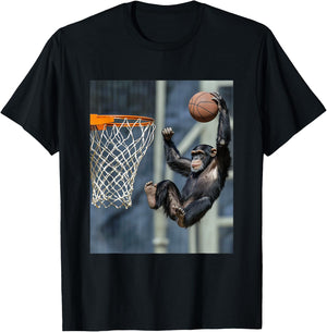 Chimpanzee Basketball Monkey Funny Graphic T-Shirt - T-Shirt | Black