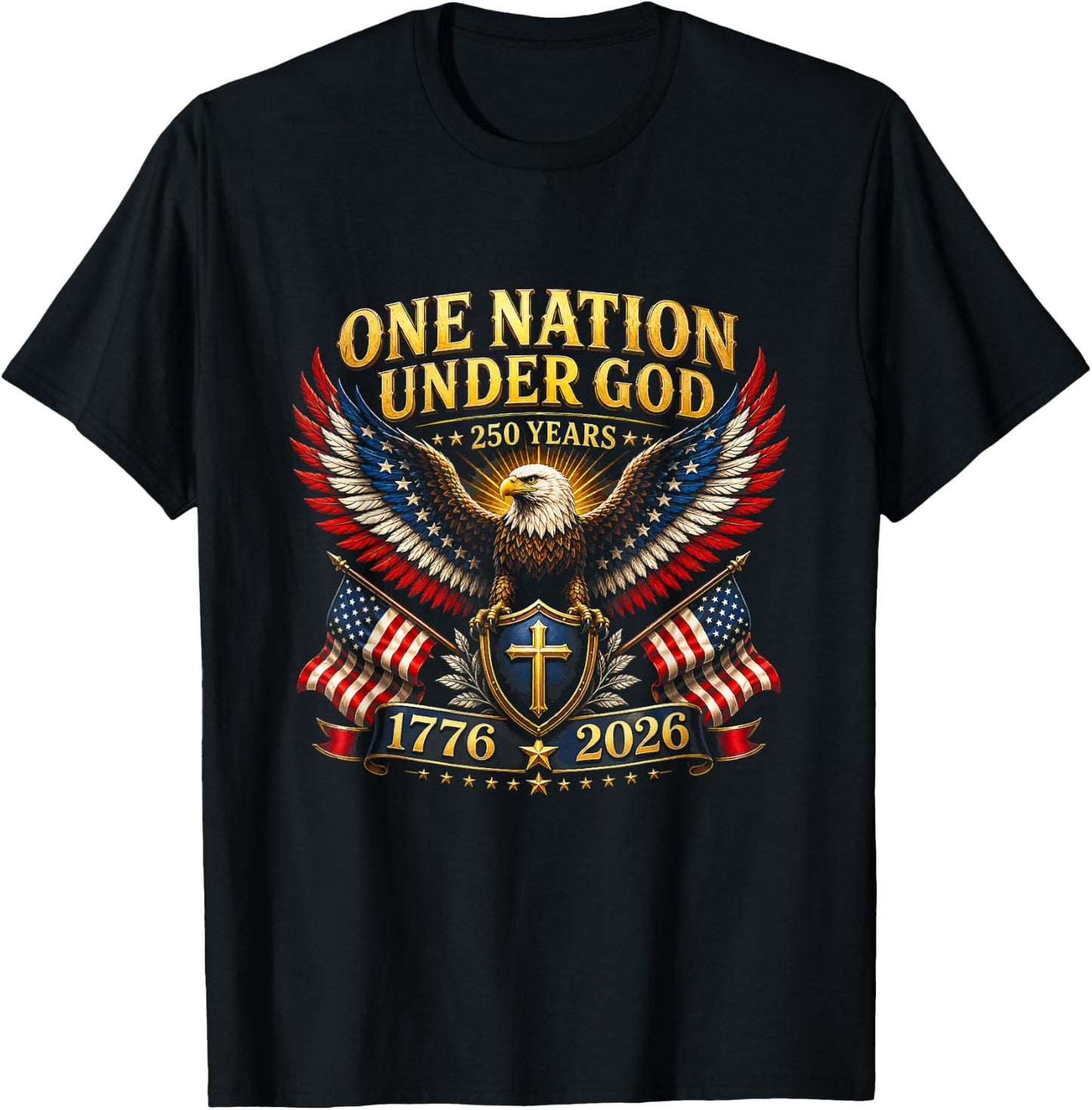 USA One Nation Under God 250 Years Patriotic Eagle Christian T-Shirt - T-Shirt | Black
