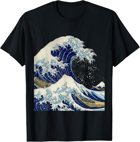Kanagawa Hokusai Japanese Art The Great Wave Vintage Surfer T-Shirt - T-Shirt | Black