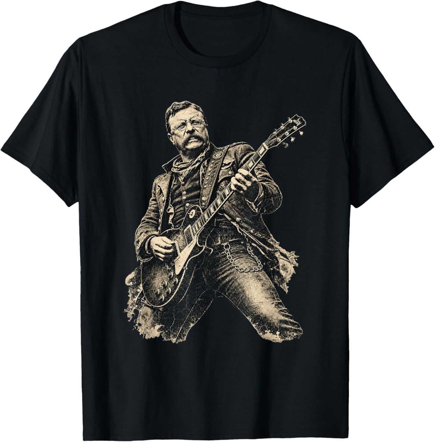 Theodore Roosevelt Guitar Retro Vintage Music T-Shirt - T-Shirt | Black