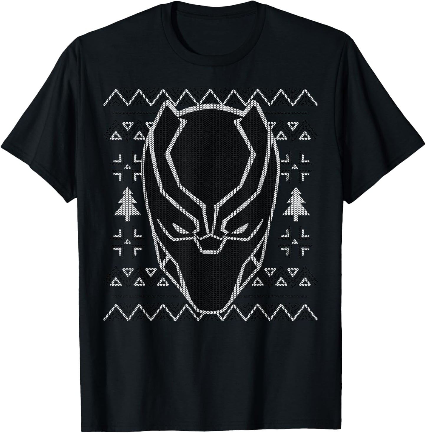 Marvel Black Panther Mask Ugly Christmas Sweater T-Shirt - T-Shirt | Black