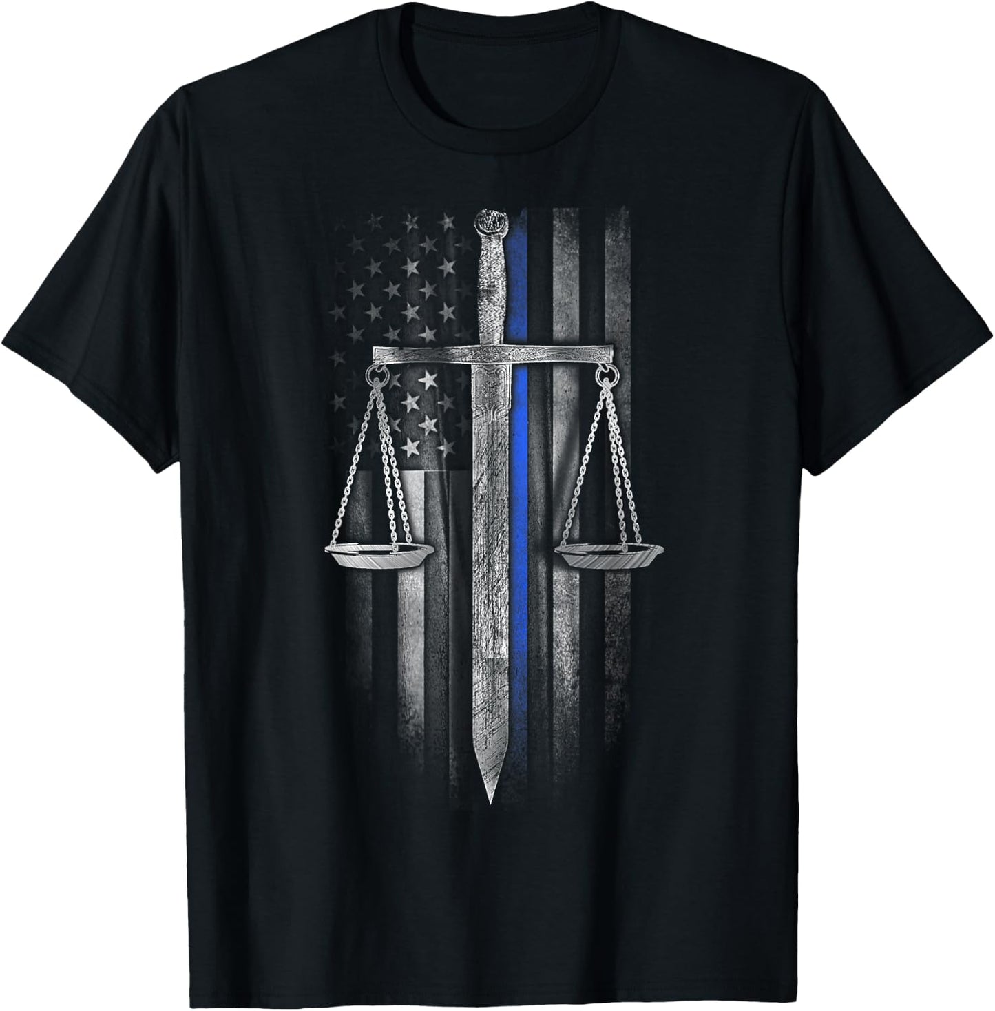 Thin Blue Line - Scales of Justice T-Shirt - T-Shirt | Black