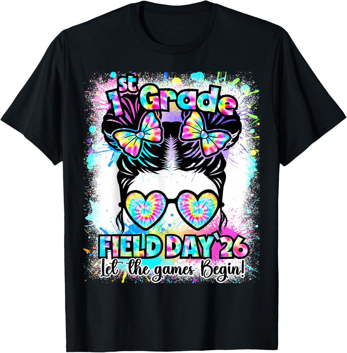 1st Grade Field Day 2026 Game Begin Messy Bun Teachers Kids T-Shirt - T-Shirt | Black