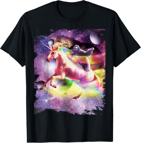 Space Sloth Riding On Unicorn T-Shirt - T-Shirt | Black