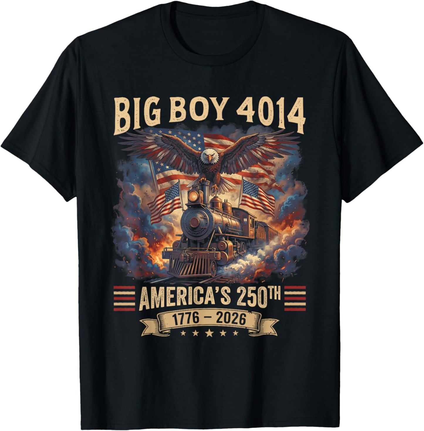 Big Boy 4014 Train 4th of July Retro US Flag Vintage Apparel T-Shirt - T-Shirt | Black