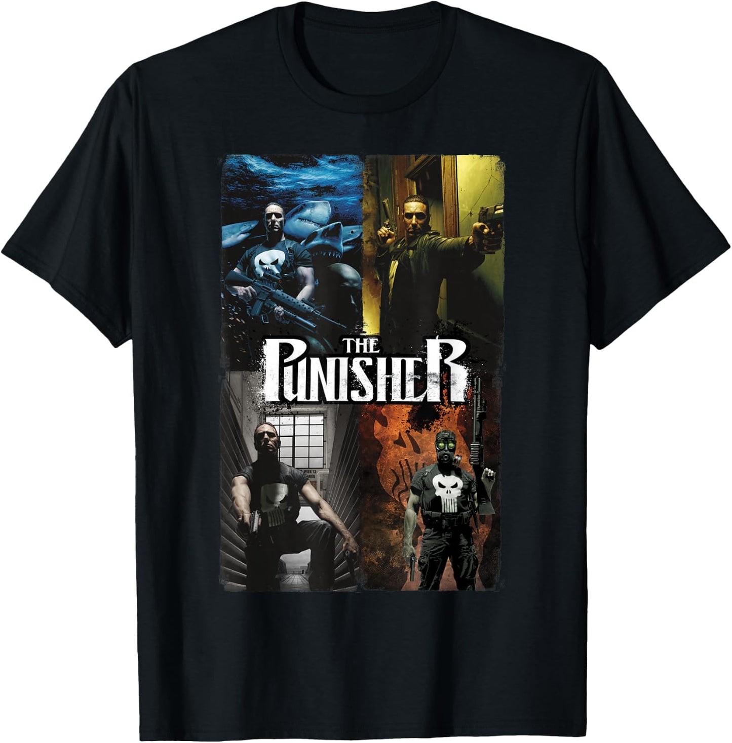 Marvel Comics Retro Classic The Punisher Panel Collage T-Shirt - T-Shirt | Black