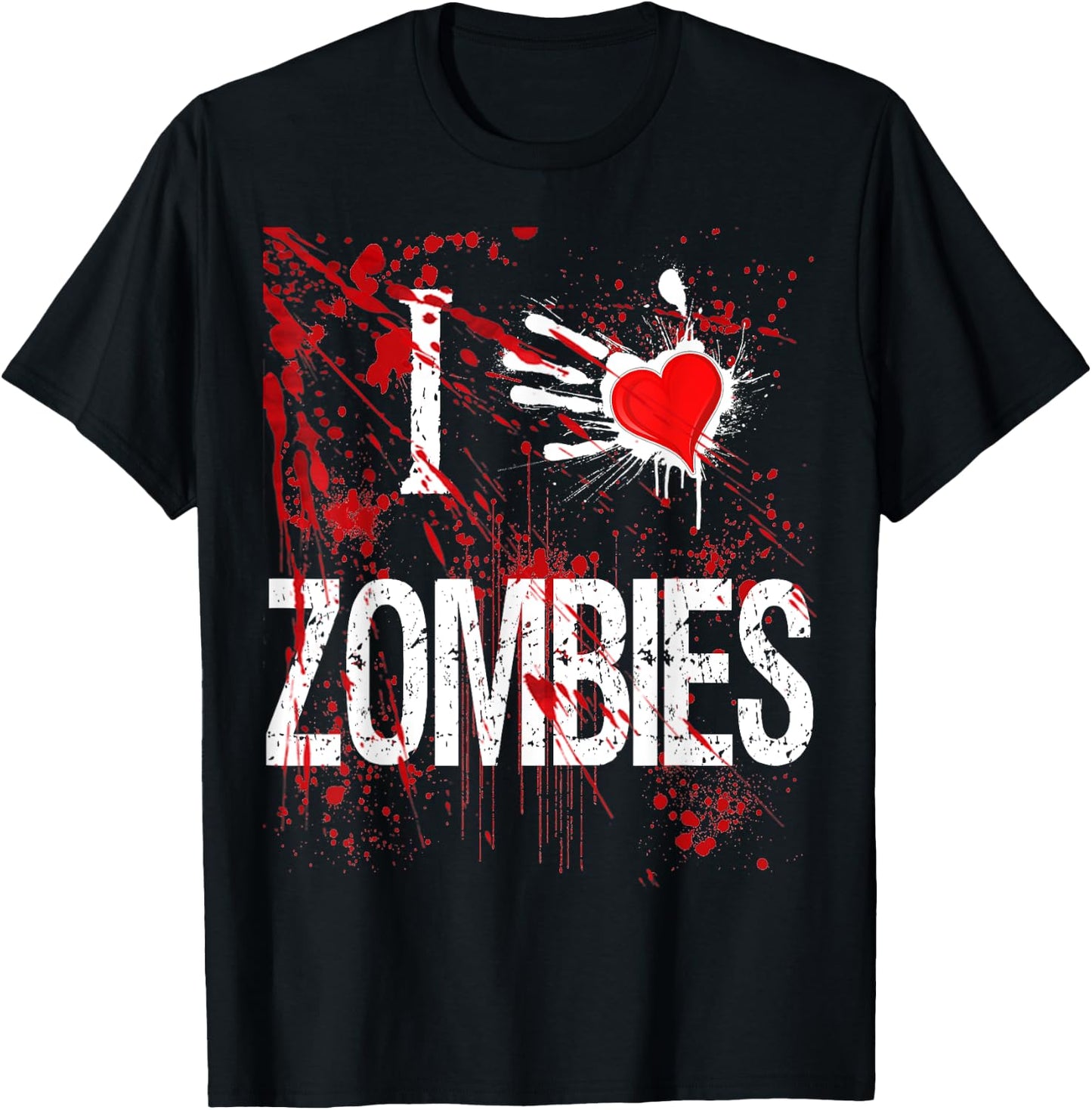 Halloween Custom I Love Zombies Heart Shirt T-Shirt - T-Shirt | Black