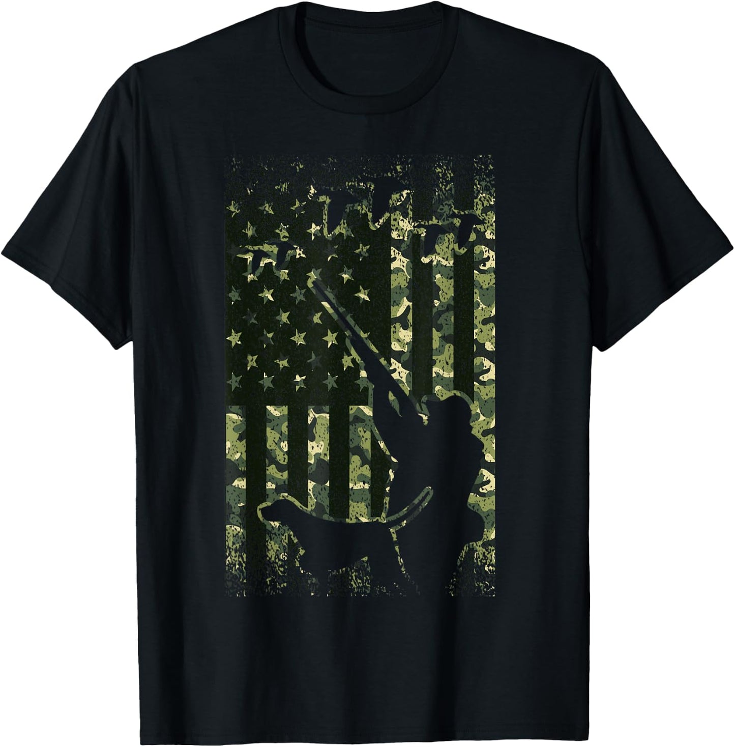 Duck Hunting Shirts American Flag Hunter Camo Gifts T-Shirt - T-Shirt | Black