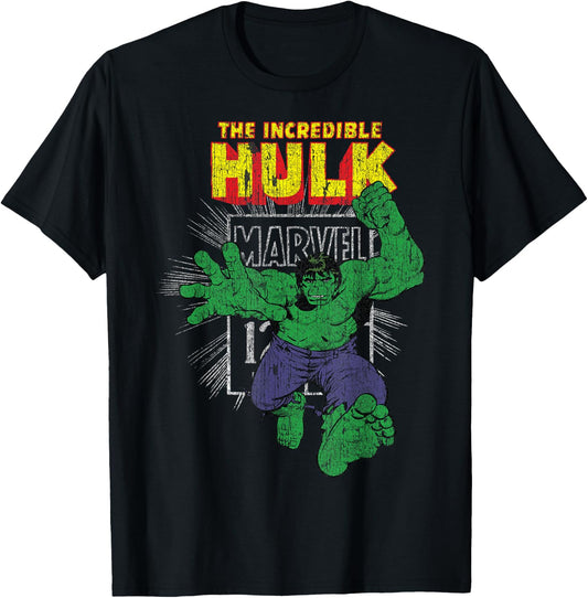 Marvel The Incredible Hulk Retro Comic Book Stamp Logo T-Shirt - T-Shirt | Black