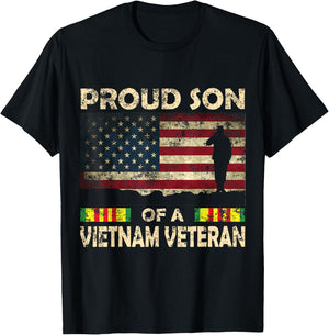 Proud son of Vietnam Veteran Shirt American Flag Women Men T-Shirt - T-Shirt | Black