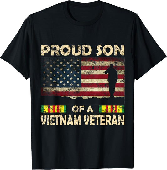 Proud son of Vietnam Veteran Shirt American Flag Women Men T-Shirt - T-Shirt | Black