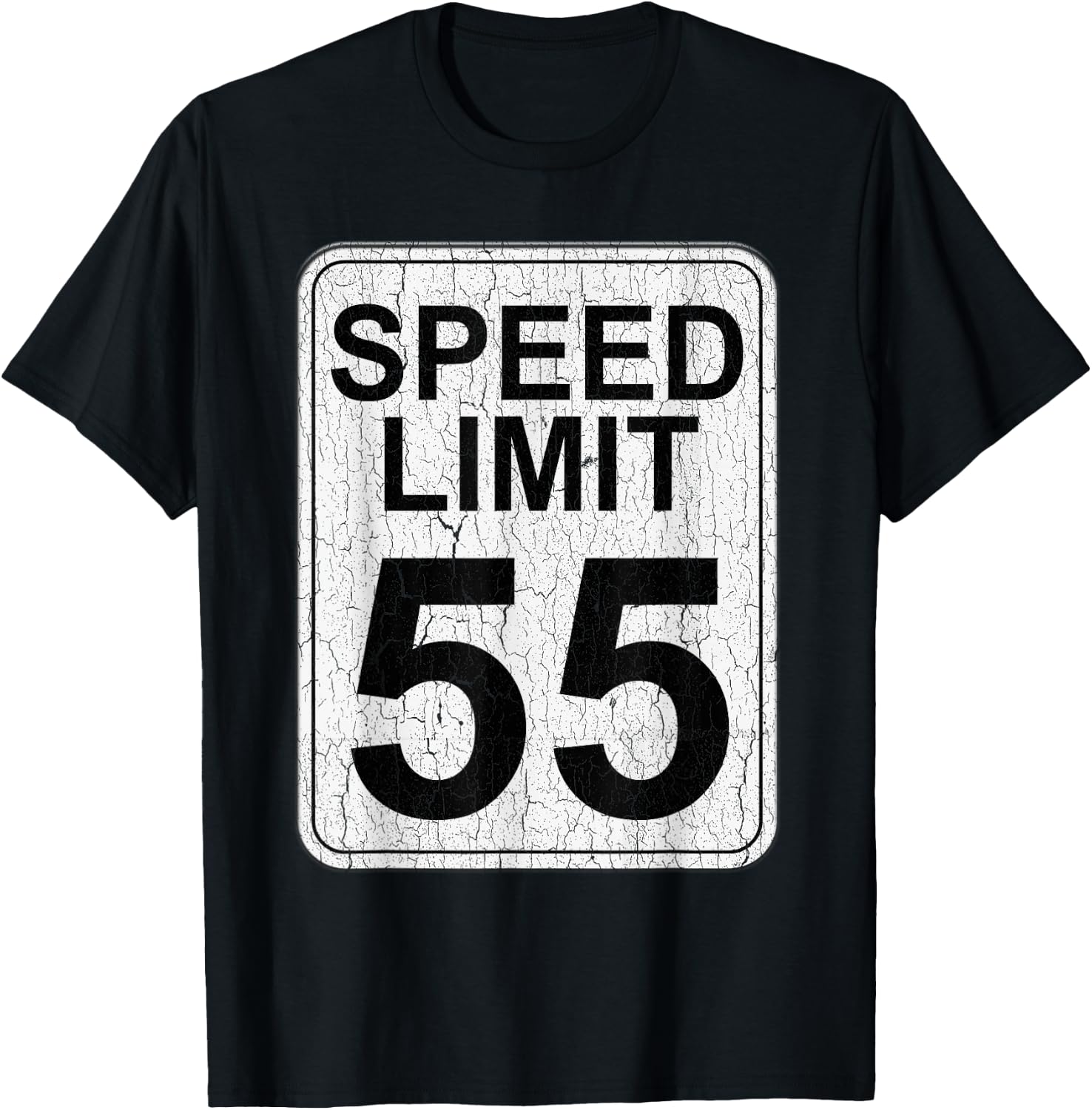 Speed Limit 55 MPH Driving Road Sign Distressed T-Shirt - T-Shirt | Black