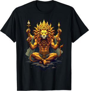 Majestätischer Narasimha Löwengott Design Göttliche Symbole T-Shirt - T-Shirt | Black
