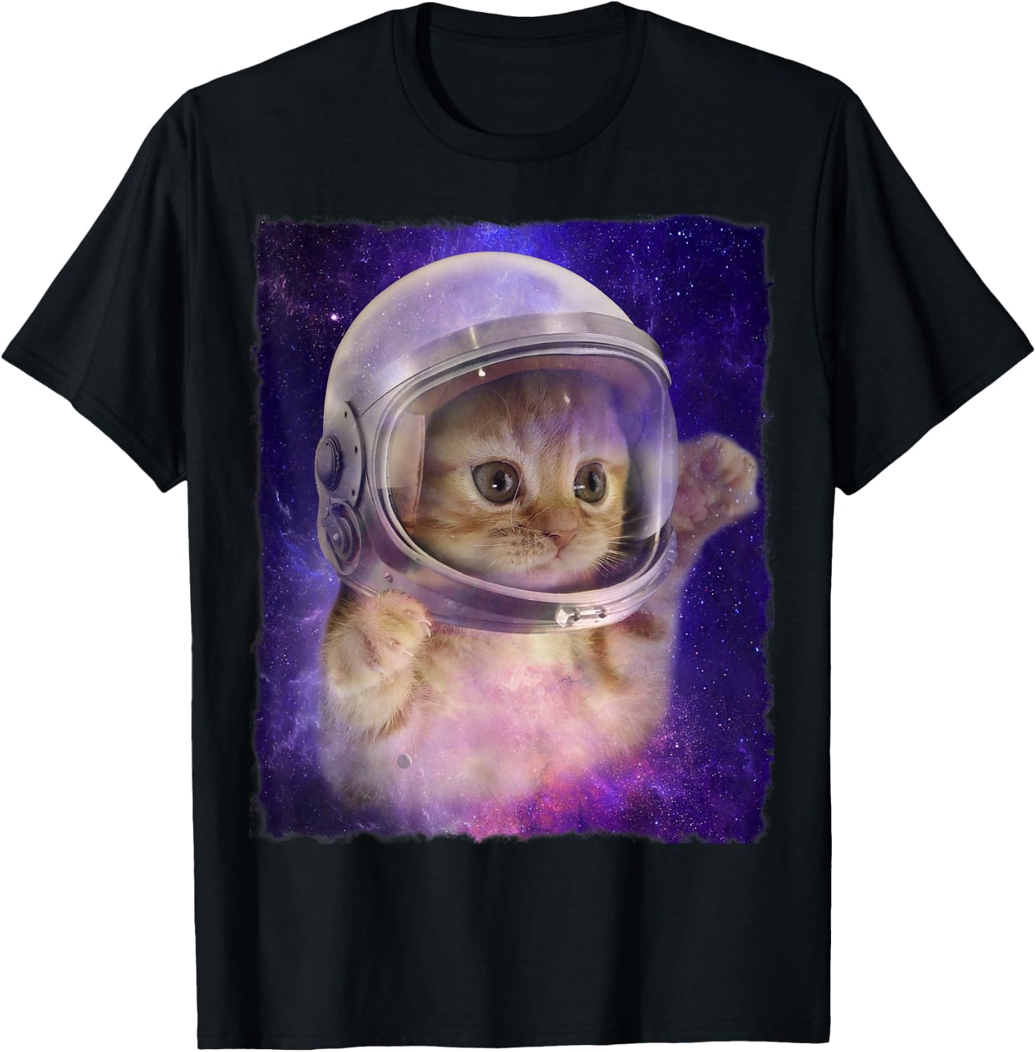 Cute Space Cat Astronaut Kitty Space Helmet Deep Space Men Women Girls Kids T-Shirt - T-Shirt | Black