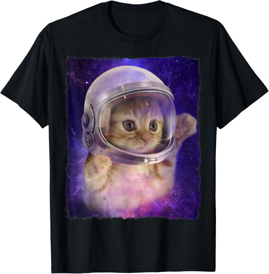 Cute Space Cat Astronaut Kitty Space Helmet Deep Space Men Women Girls Kids T-Shirt - T-Shirt | Black
