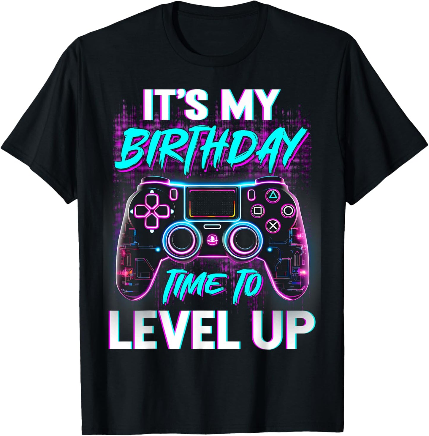 It's My Birthday Time To Level Up Video Gamer Kids Boys Bday T-Shirt - T-Shirt | Black