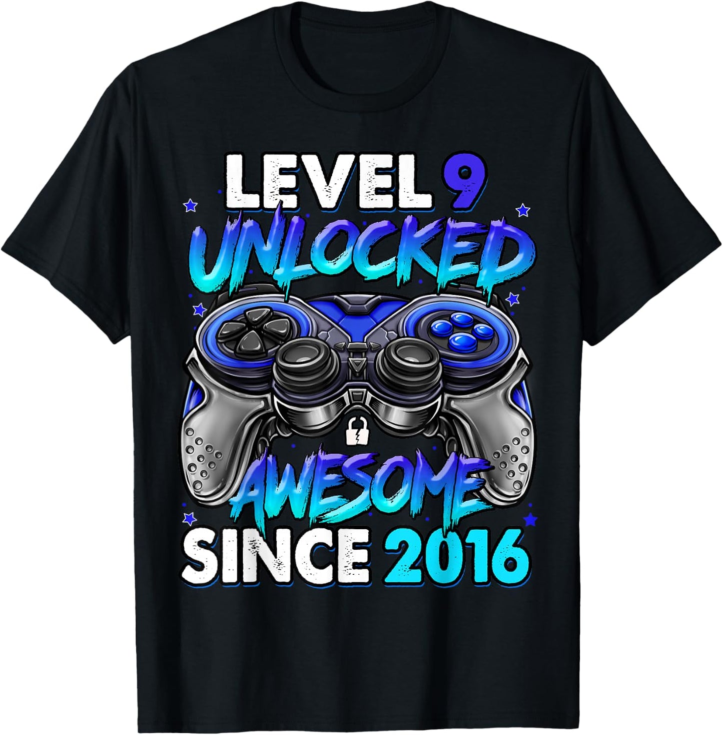 Level 9 Unlocked Awesome Since 2016 9th Birthday Gaming T-Shirt - T-Shirt | Black
