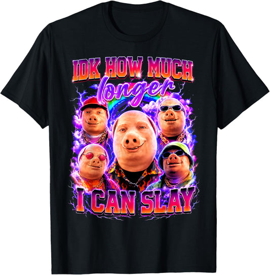 Funny IDK How Much Longer I Can Slay John Pork Brainrot Meme T-Shirt - T-Shirt | Black