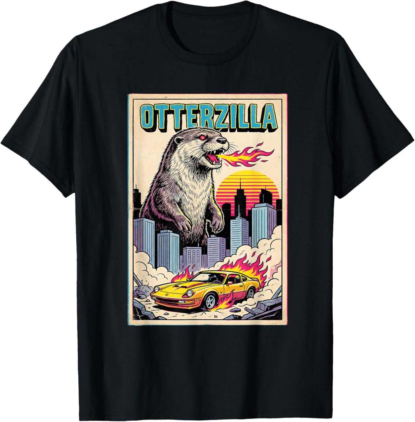 Cute Otter Kids Her Mom Dad Otterzilla Meme Toddler Retro T-Shirt - T-Shirt | Black