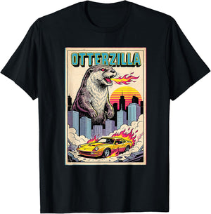 Cute Otter Kids Her Mom Dad Otterzilla Meme Toddler Retro T-Shirt - T-Shirt | Black