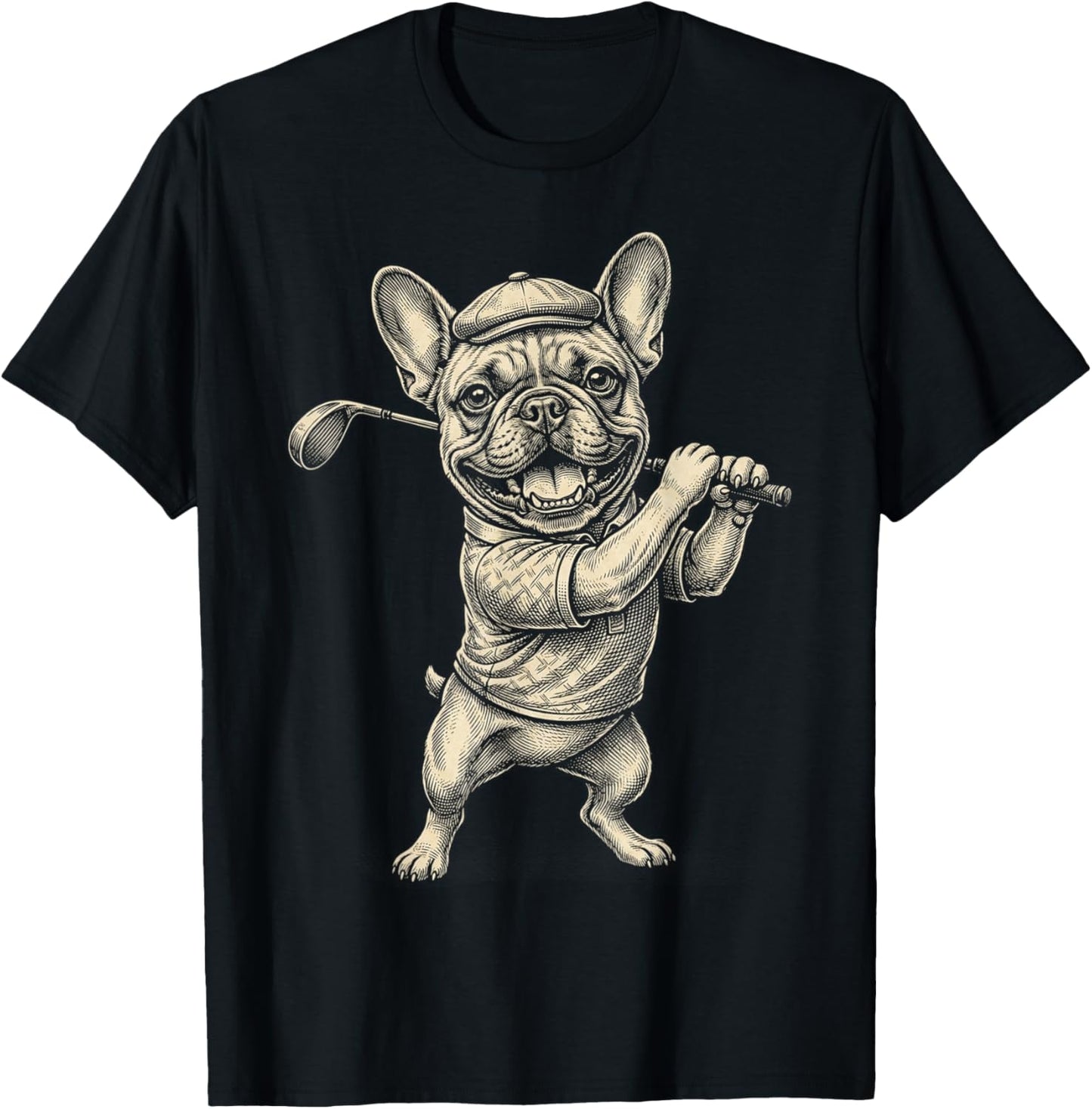 Funny French Bulldog Golf Player Sports Vintage Dog Lover T-Shirt - T-Shirt | Black