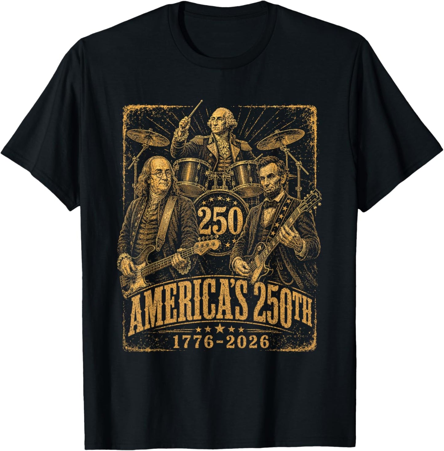 250 Years Patriot Guitar Drum Band American Flag 1776 2026 T-Shirt - T-Shirt | Black