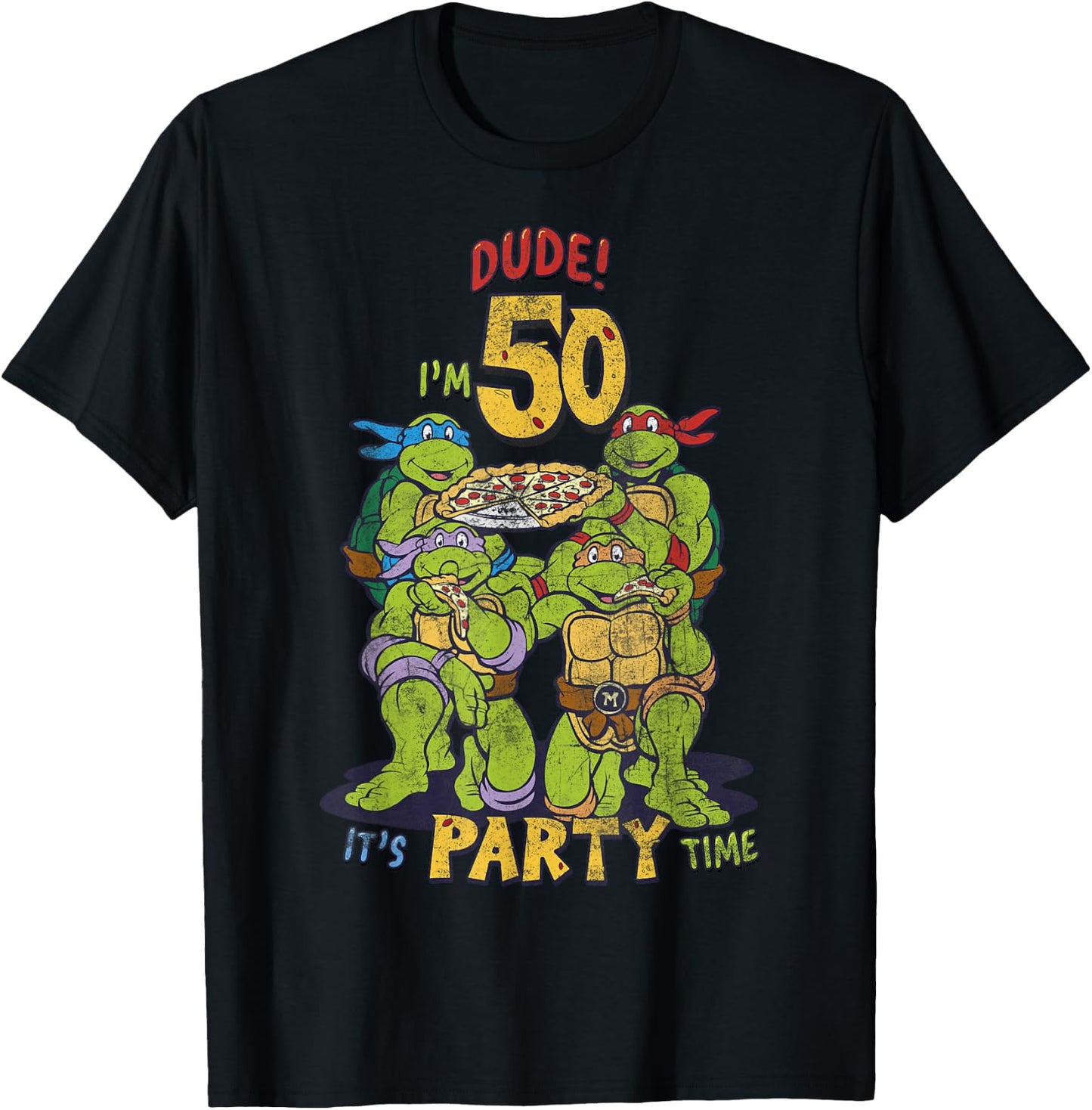 Teenage Mutant Ninja Turtles 50th Birthday Pizza Party T-Shirt - T-Shirt | Black
