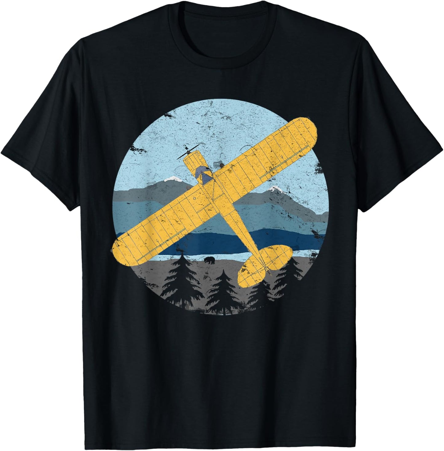 Cub Light Airplane Vintage Retro Bushflying Pilot T-Shirt - T-Shirt | Black