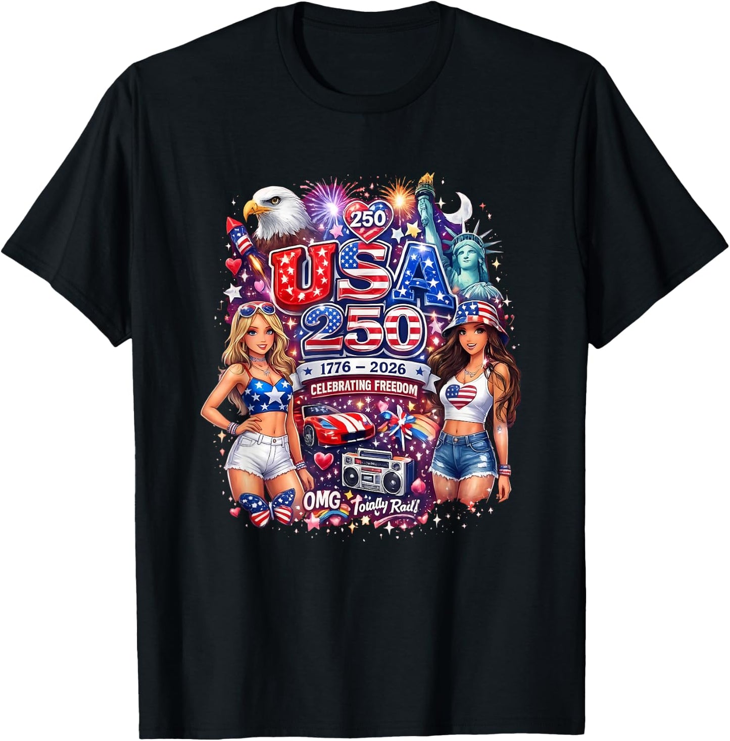 Totally Rad Freedom Celebration Liberty Fireworks Design T-Shirt - T-Shirt | Black