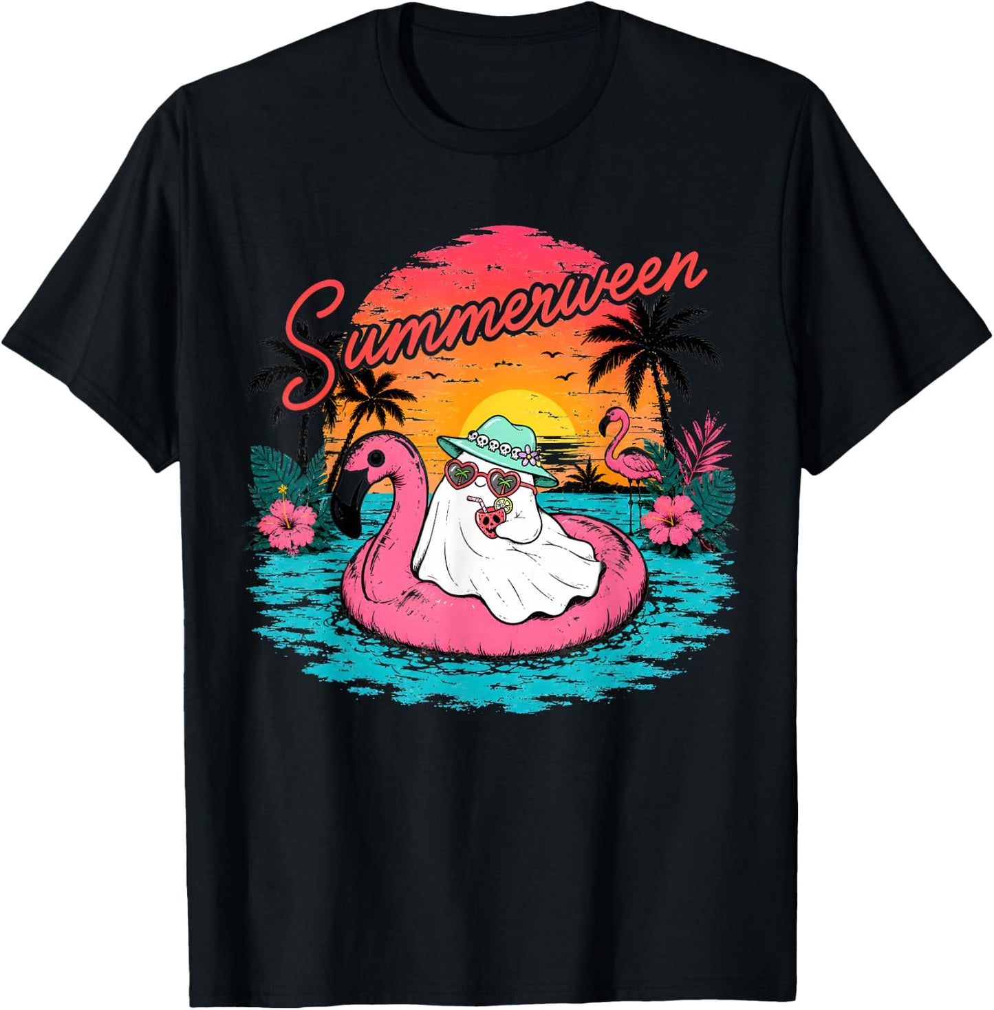 Summerween Funny Ghost Summer Halloween Vacation T-Shirt - T-Shirt | Black