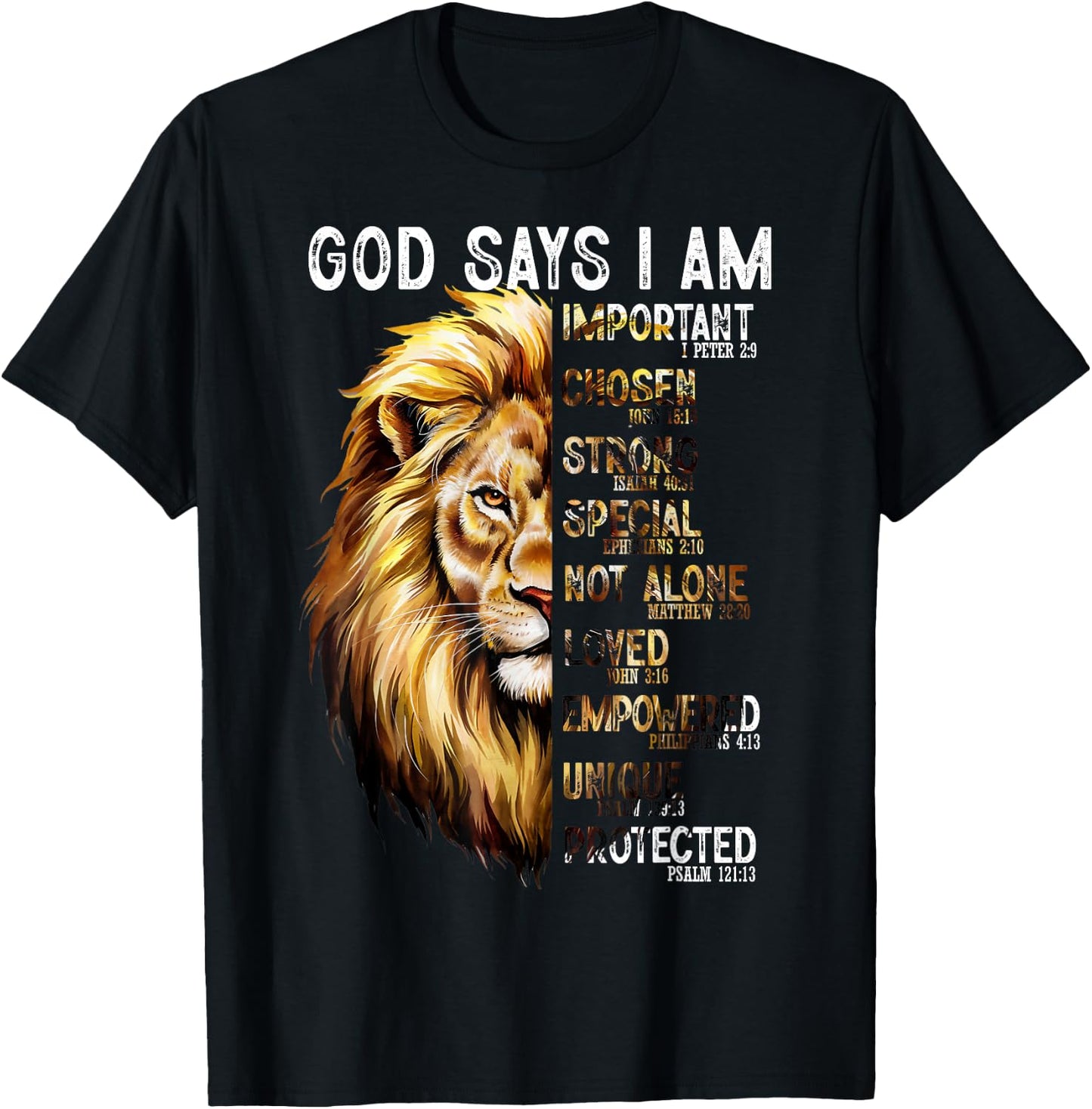 God Says I Am Christian Lion Men Religious Bible Verse T-Shirt - T-Shirt | Black