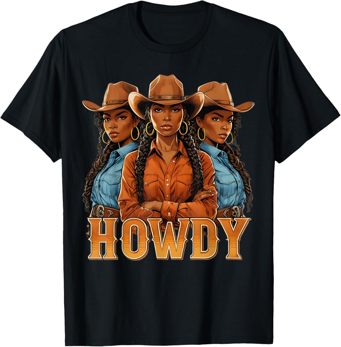 Howdy Retro Western Melanin Black Cowgirl African Women T-Shirt - T-Shirt | Black