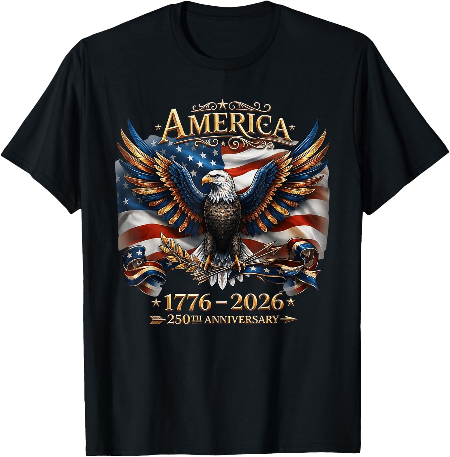 America 1776-2026, USA Flag 250th Anniversary 4th of July T-Shirt - T-Shirt | Black