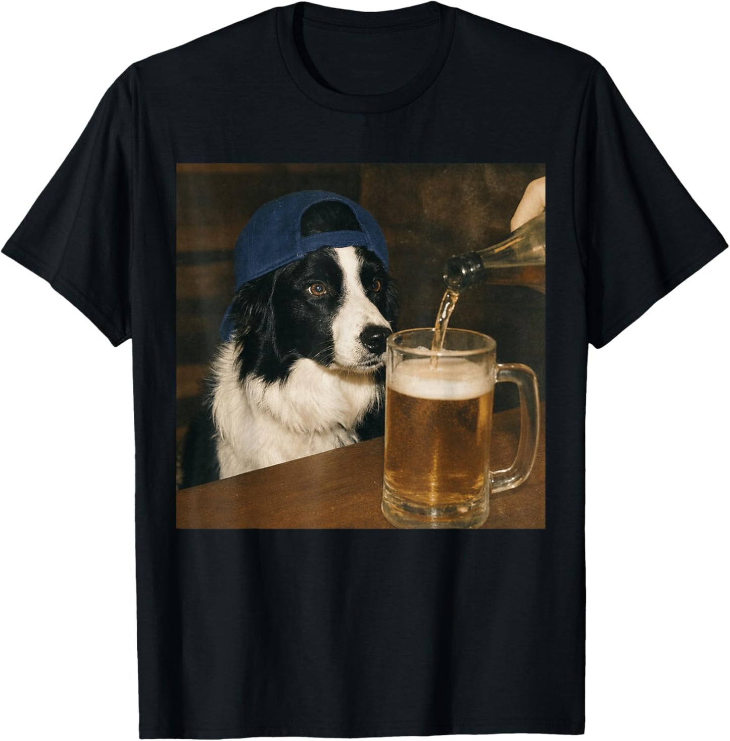 Border Collie Drinking Beer Funny Dog Meme T-Shirt - T-Shirt | Black