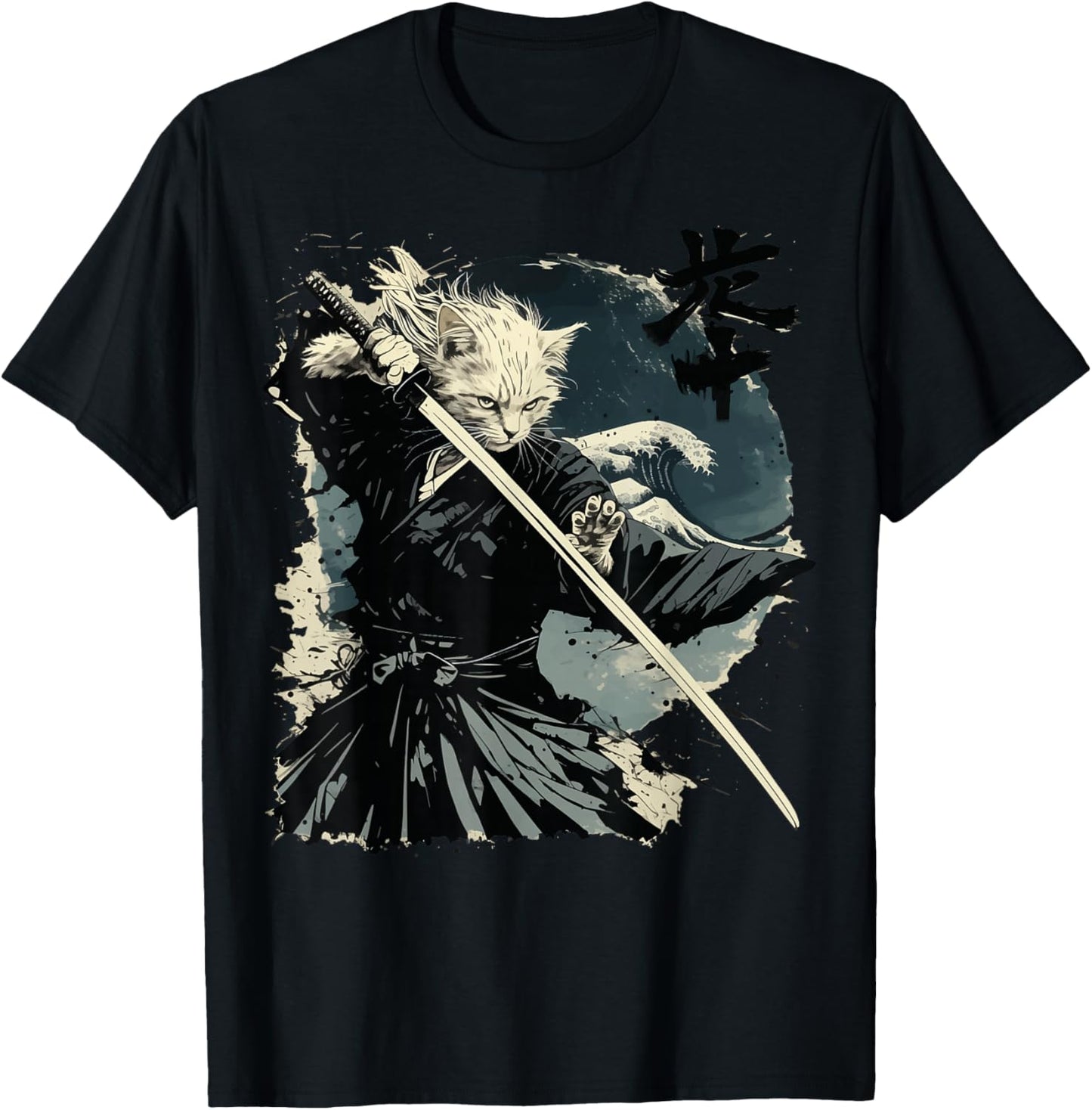 Japanese Cat Katana Japan Samurai T-Shirt - T-Shirt | Black