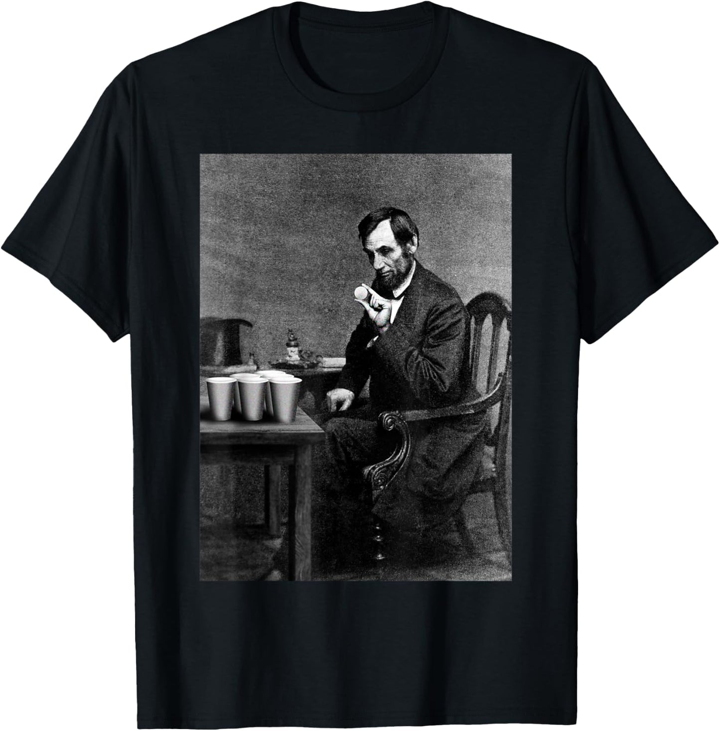 Abe Lincoln Invent's Beer Pong Old Vintage Photograph T-Shirt - T-Shirt | Black