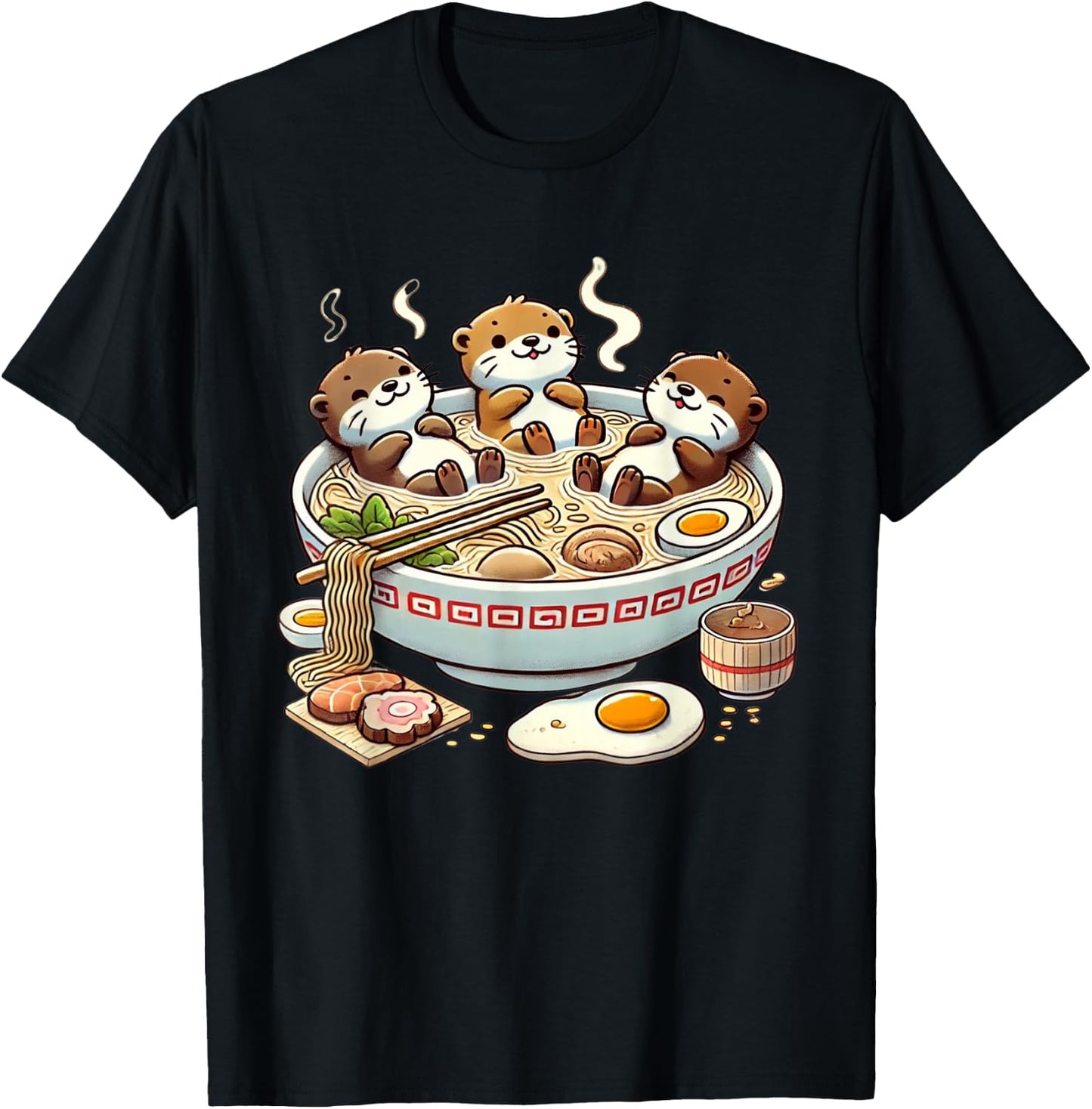 Kawaii Otter Shirt Japanese Ramen noodles Soup Otter Lover T-Shirt - T-Shirt | Black