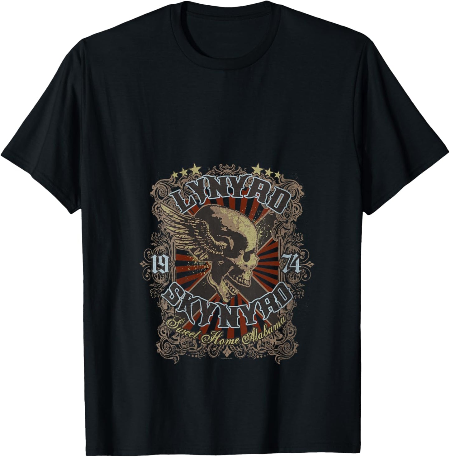 Women's Lynyrd Skynyrd Sweet Home Alabama Biker 1974 Skull Vintage V-Neck T-Shirt - T-Shirt | Black