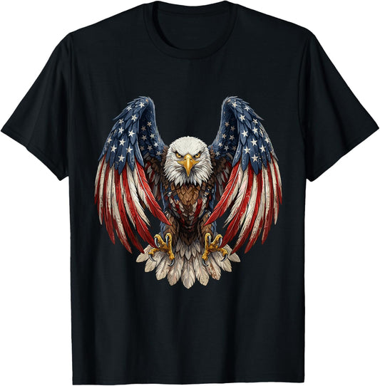 4th of July American Flag Bald Eagle USA Patriotic Men Women T-Shirt - T-Shirt | Black