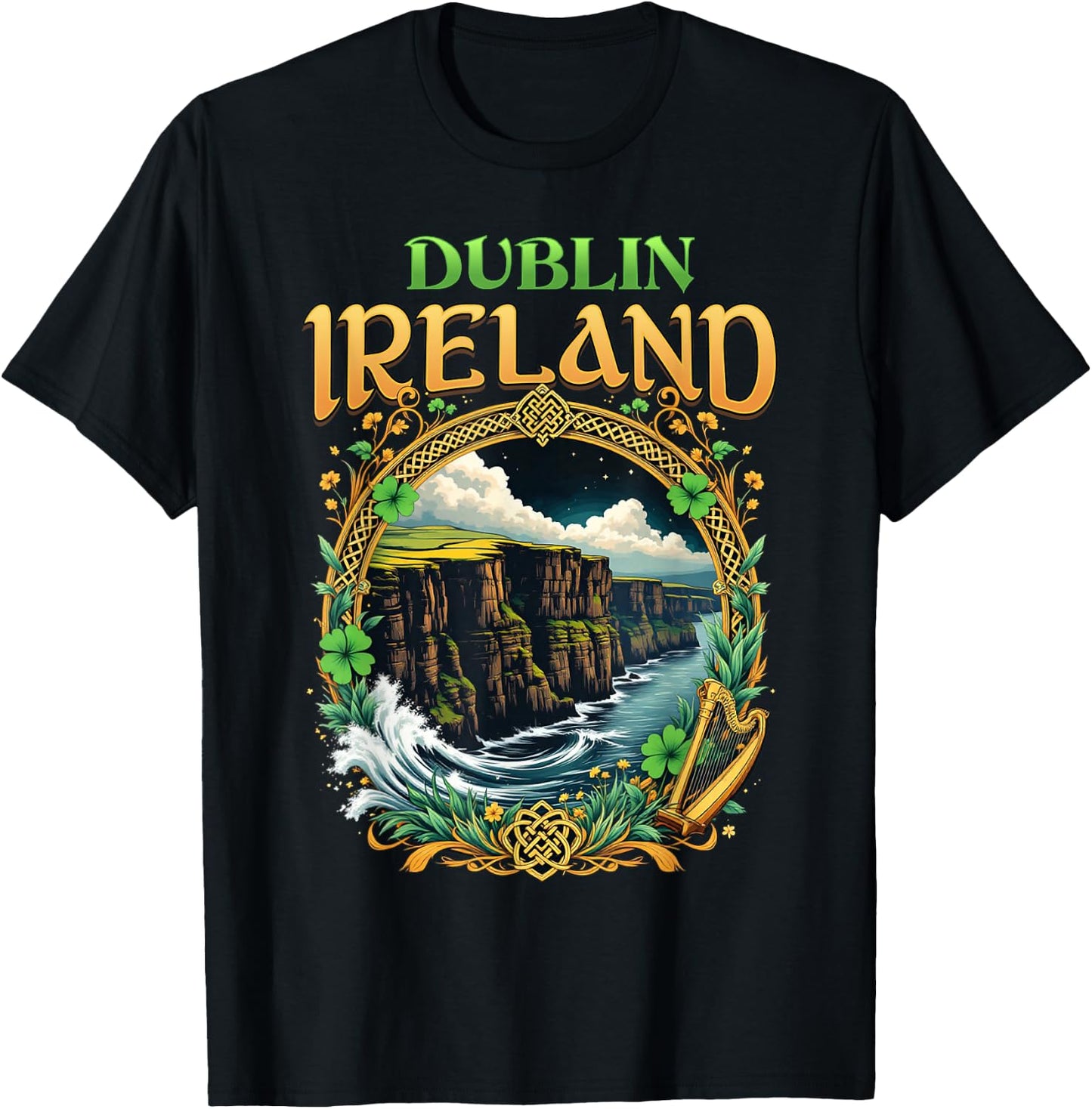 Dublin Ireland Souvenir Sea Cliffs Dublin Vacation Travel T-Shirt - T-Shirt | Black
