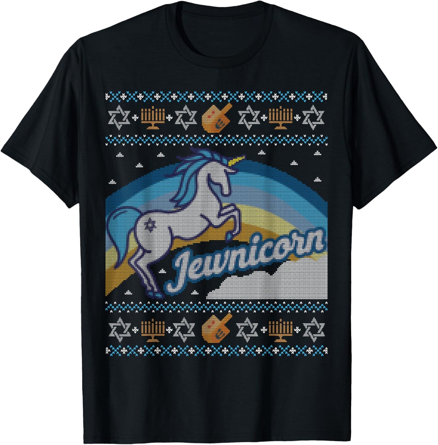 Funny Ugly Hanukkah Sweater Shirt Unicorn Jewnicorn T-Shirt - T-Shirt | Black