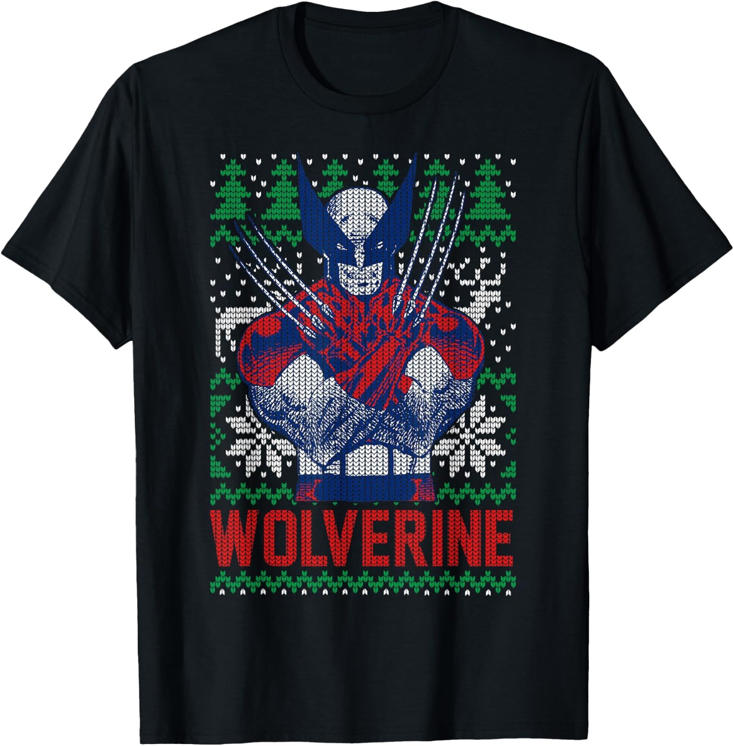 Marvel X-Men Wolverine Christmas Tree Ugly Sweater T-Shirt - T-Shirt | Black