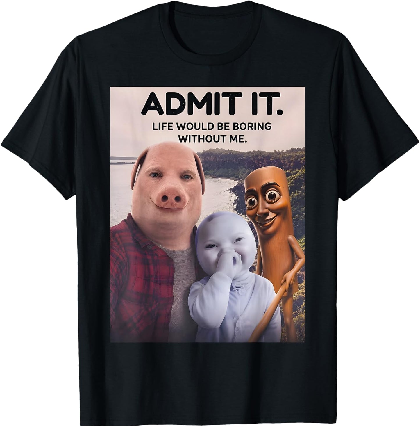 Tung Tung Tung Sahur John Pork Italian Brainrot AI Baby Meme T-Shirt - T-Shirt | Black