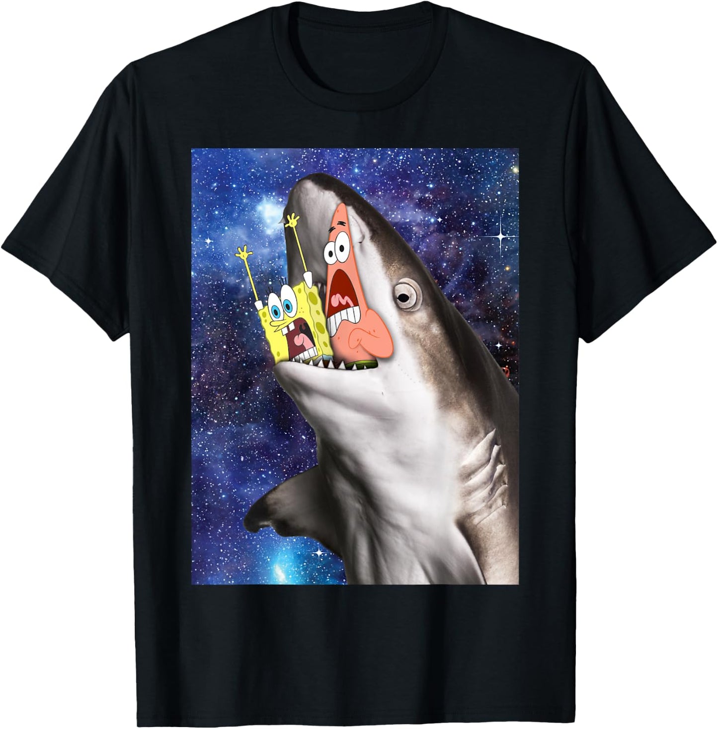 Spongebob And Patrick Shark Attack T-Shirt - T-Shirt | Black