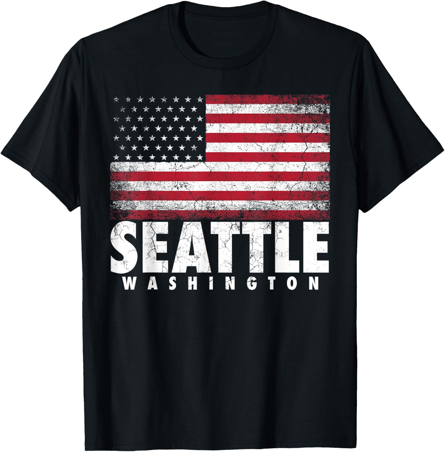 4th of July Women Seattle Washington American Flag T-Shirt - T-Shirt | Black