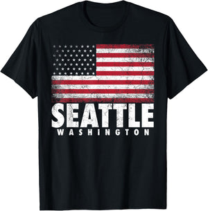4th of July Women Seattle Washington American Flag T-Shirt - T-Shirt | Black