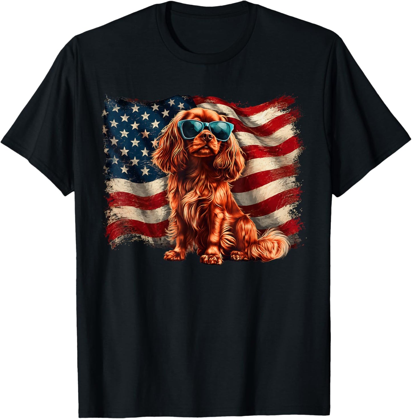 Cavalier King Charles Merica 4th of July T-Shirt - T-Shirt | Black