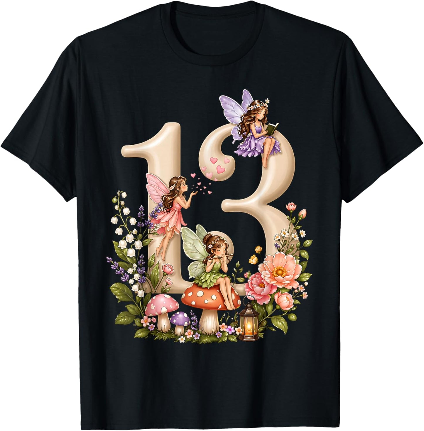 Fairy 13 Years Old Birthday Girl 13th Birthday Fairy Theme T-Shirt - T-Shirt | Black