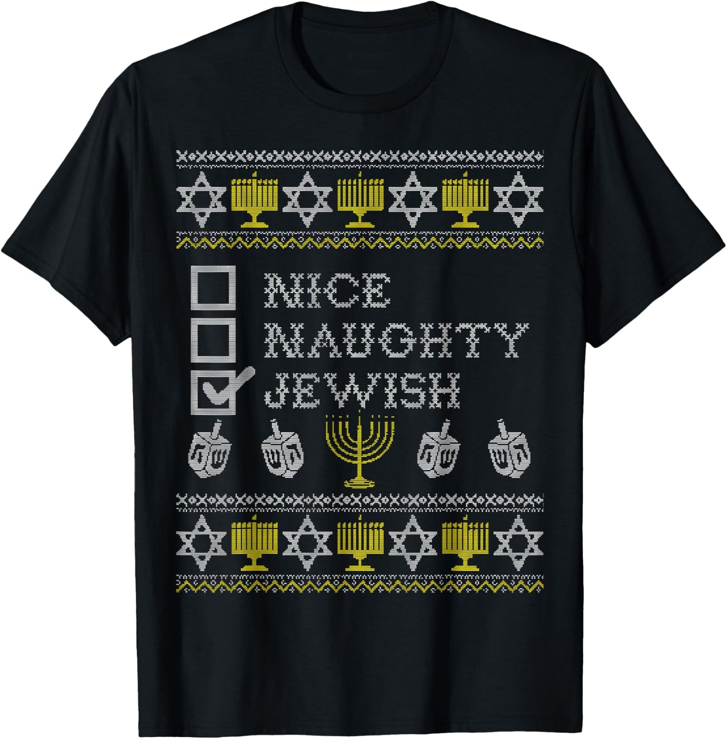 Nice Naughty Jewish Shirt, Funny Hanukkah Christmas Holiday T-Shirt - T-Shirt | Black