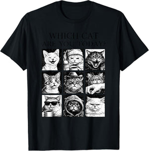 Which Cat are You Today Funny Retro Viral Relatable Cat Meme T-Shirt - T-Shirt | Black